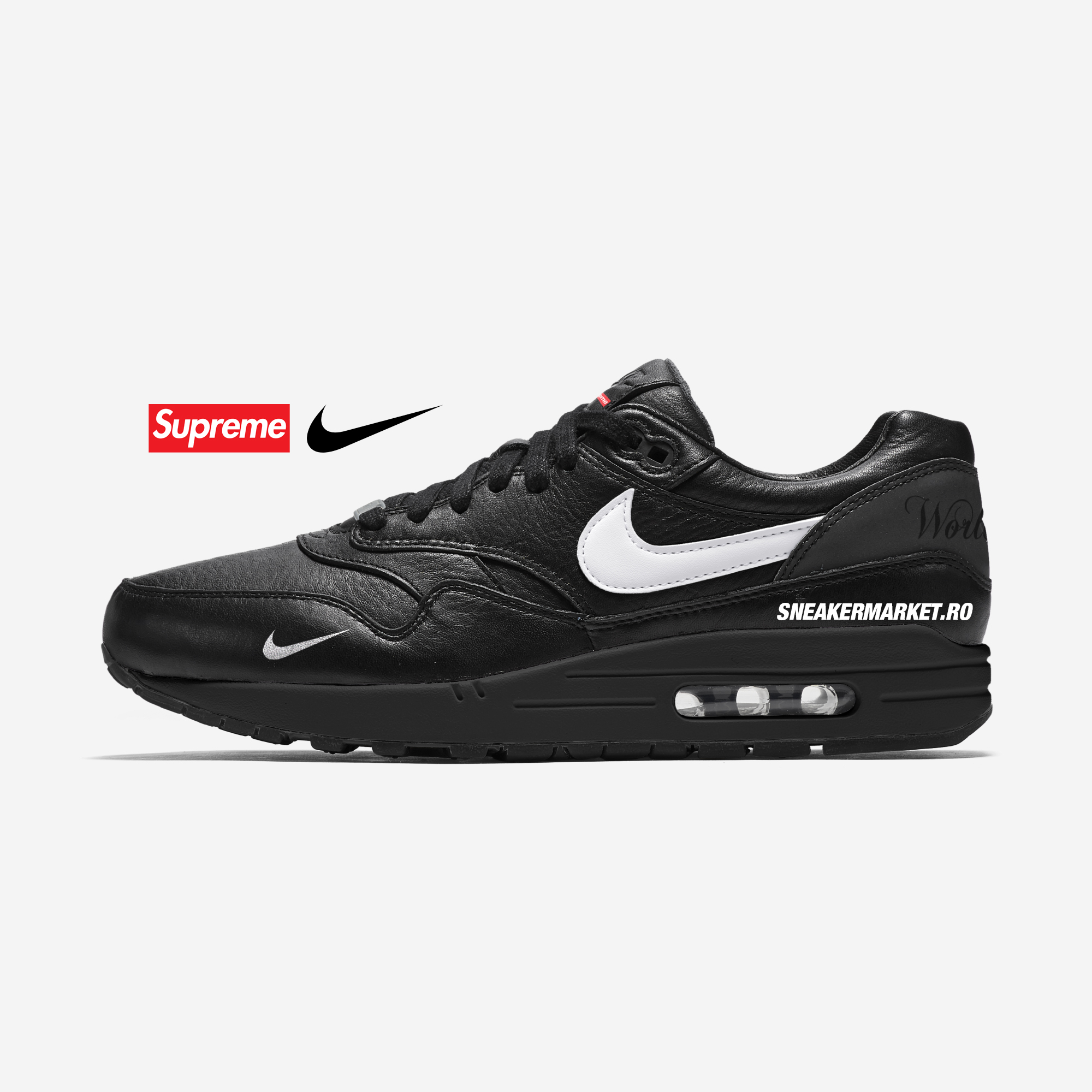 Supreme × Nike Air Max 1 Black SS25 28cm Air Max 1 Supreme Black White (SS25) – Takeoff Copenhagen